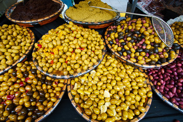 Marinated  olives on provencal street market