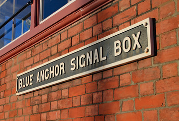 Sign on the side of the signal box at Blue Anchor on the West Somerset heritage railway