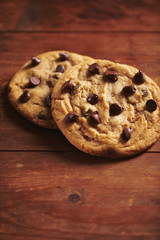 Chocolate Chip Cookies on Rustic Wood Surface