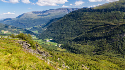 Fototapeta na wymiar Panoromic view of the National Norwegian Scenic route Gaularfjellet between Myrkdalen and Vik in Norway Scandinavia (n13)
