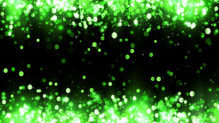 Background with green glitter particles. Frame of sparkling green magic particles. Beautiful...