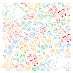 Camping vector illustration. Travel outdoor adventure