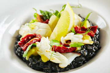 Black Risotto with Octopus and Sun Dried Tomatoes