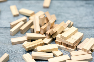 Collapsed wood blocks stack game, background concept