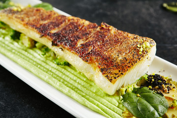 Baked Halibut Fillet and Broccoli in Different Textures