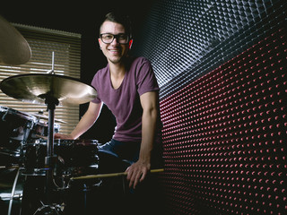 Fototapeta premium Drummer in recording studio