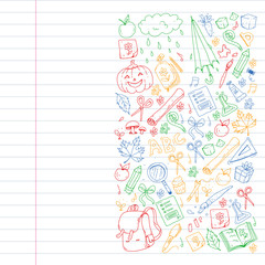 Back to school vector pattern. Education icons for children.