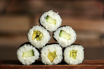 Pyramid of rolls in sushi bar