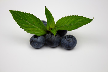 Blueberries on a white background. Ripe blueberries with yellow leaves with copy space for text. Blueberries on a white background. Copyspace