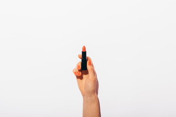 Simple stylish flat lay composition red lipstick