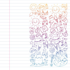 Vector pattern with travel and beach icons.