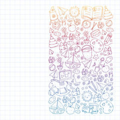 Kindergarten with toys. Pattern for children. Little preschool kids education. Drawing, learning, play