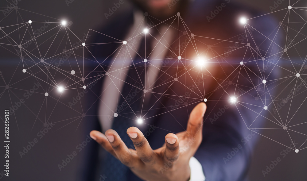 Poster Flying connections with lightning points on transparent screen