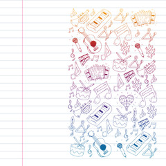 Music background for patterns. Vector illustration with musical instruments.