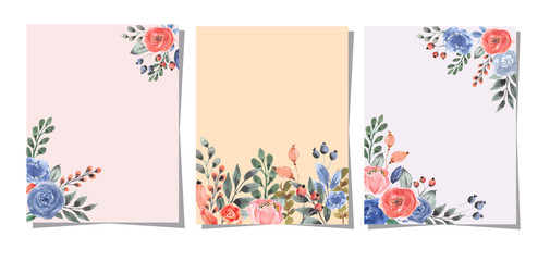 Fototapeta na wymiar multipurpose card with flower watercolor background