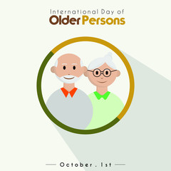 International day of older persons, grandpa and grandma cartoon with world map