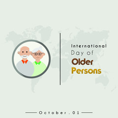 International day of older persons, grandpa and grandma cartoon vector in circle with shadow effect