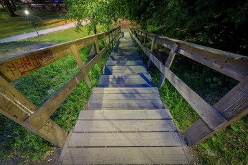 Wooden stairway leading down