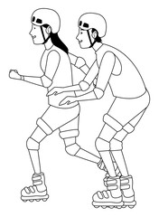 Young couple training extreme sports in black and white