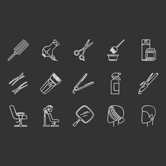 Hair dress glyph icons set. Professional hairstyling. Hairdresser tools, equipment and services. Barbershop, beauty salon maintenance. Hair care. Silhouette symbols. Vector isolated illustration