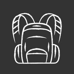 Backpack, hiking bag chalk icon. Carry on baggage, luggage. Travelling, tourism equipment, item. Camping trip bag, schoolbag, rucksack, knapsack. Isolated vector chalkboard illustration