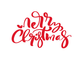 Obraz na płótnie Canvas Red Merry Christmas vector Calligraphic text. Lettering design card template. Creative typography for Holiday Greeting Gift Poster. Calligraphy Font style Banner