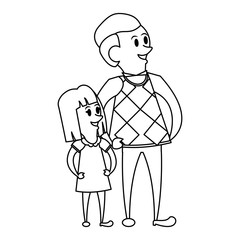 fathers day family celebration cartoon in black and white