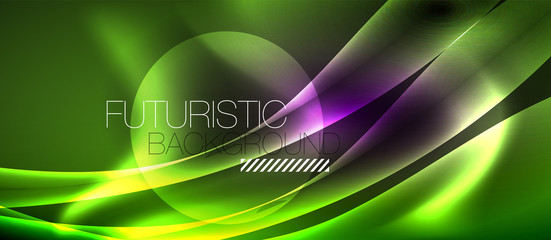 Glossy glowing neon light wave background