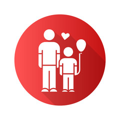 Orphans help flat design long shadow glyph icon. Child adoption program. Volunteering support program for motherless kids. Foster care. Family-type children home. Vector silhouette illustration