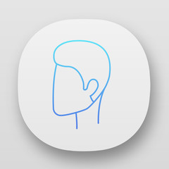 Man hairstyle app icon. Hair care. Man head with short stylish haircut. Professional hairstyling. Hairdresser services. UI/UX user interface. Web or mobile applications. Vector isolated illustrations