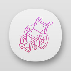 Manual wheelchair app icon. Wheel chair, mobility aid for disabled, invalid people with special needs. UI/UX user interface. Web or mobile applications. Vector isolated illustrations