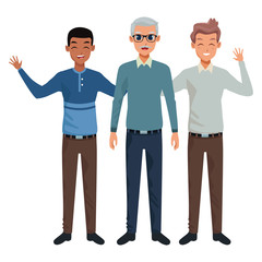 Obraz premium Family old father with adultt sons greeting and smiling