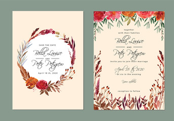 vintage wedding invitation with floral watercolor