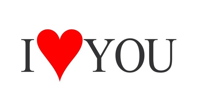 Animated “I love you” -text with heart symbol appears on the screen