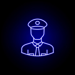 avatar policeman outline icon in blue neon style. Signs and symbols can be used for web logo mobile app UI UX