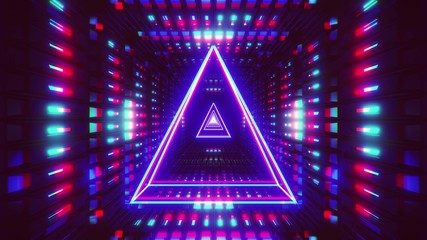 glowing wireframe triangle with metal shining background 3d illustration