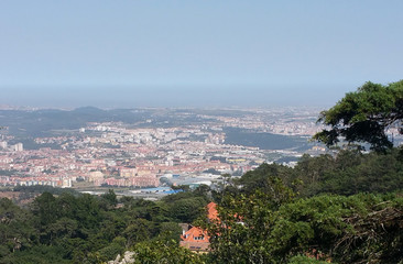 Aerial view of Sintra town from Pena Palace, Lisbon district, Portugal