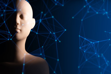 ai robot bionic, network background 3d illustration rendering, deep learning, digital science neuron plexus futuristic, supercomputer, technology