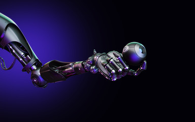 Futuristic robotic arm holding camera, 3d rendering