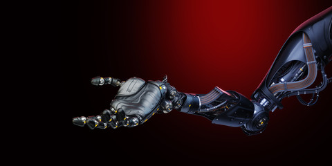 Prosthetic robotic arm with open palm, 3d rendering