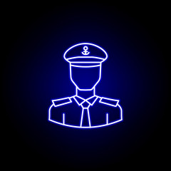 avatar captain outline icon in blue neon style. Signs and symbols can be used for web logo mobile app UI UX