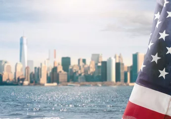 Fotobehang American flag and New York City background © OFC Pictures