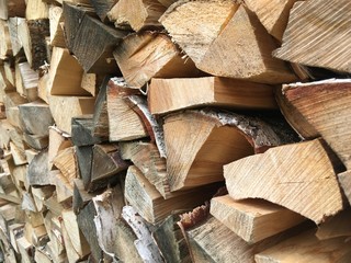 a pile of firewood close-up