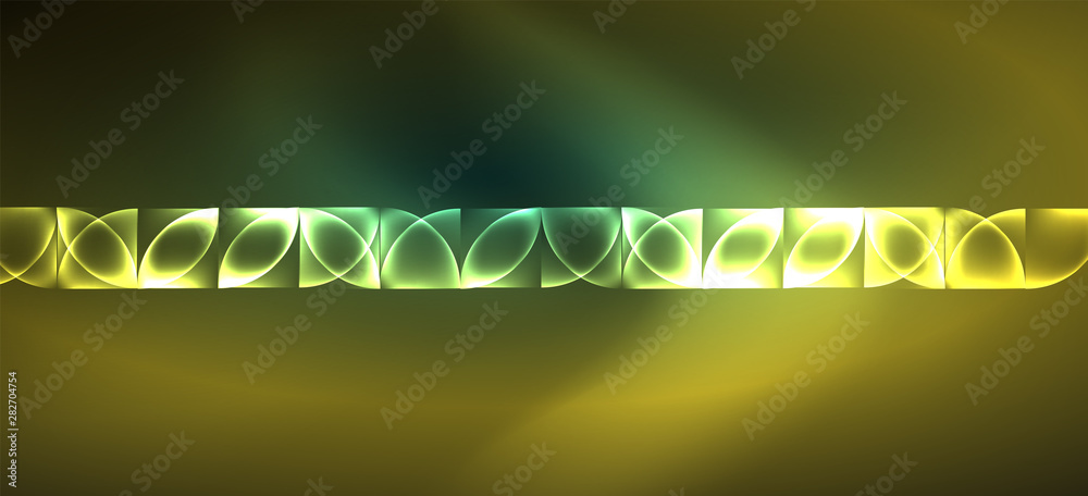 Fototapete techno glowing glass geometric shapes vector background, futuristic dark template with neon light ef