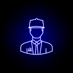 avatar engineer outline icon in blue neon style. Signs and symbols can be used for web logo mobile app UI UX