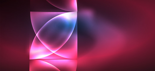 Colorful blue neon shape round triangle in modern style on light background. Dark space, futuristic technology template. Glowing blue neon effect.