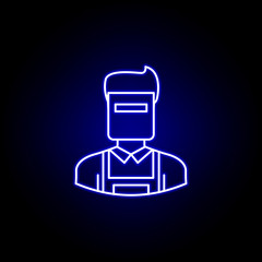 avatar welder outline icon in blue neon style. Signs and symbols can be used for web logo mobile app UI UX