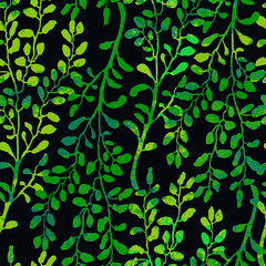 Vector seamless background with colorful watercolor illustration of herbs and plants. Can be used for wallpaper, pattern fills, web page, surface textures, textile print, wrapping paper