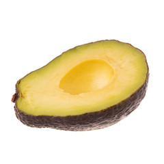 half of black avocado  without stone  isolated on white background