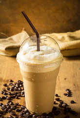 Cold Coffee On Wooden Table